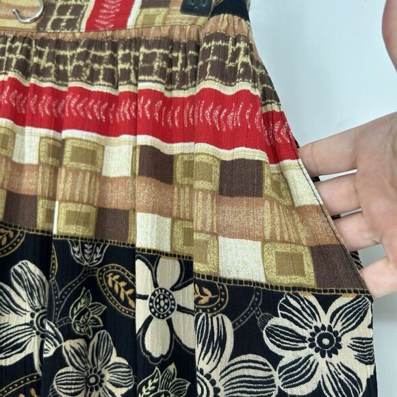 Vintage Alfred Dunner Midi Skirt Boho Mixed Pattern Floral Brown Black Size 16 - Picture 3 of 9